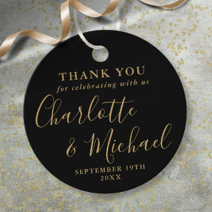 Etiquetas Para Lembrancinhas Black And Gold Script Casamento Agradecimento
