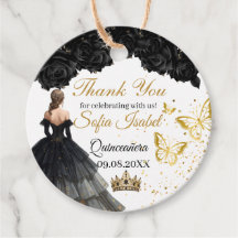 Black Gold Quinceañera Custom Favor Tag
