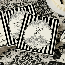 Etiquetas Para Lembrancinhas Black Stripe Monogram Floral Thank You Favour Tag,