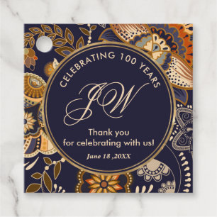 Etiquetas Para Lembrancinhas Blue Dourado Paisley Pattern 100º Aniversário Ob
