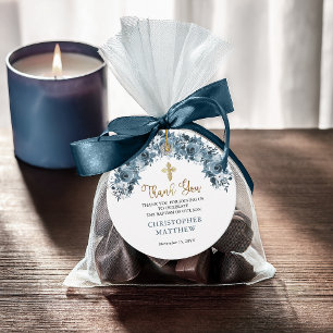 Etiquetas Para Lembrancinhas Blue Dourado Watercolor Floral Boy Baptism Obrigad