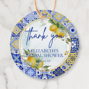 Etiquetas Para Lembrancinhas Blue Tile Lemons Script Obrigado Chuveiro de Noiva