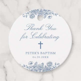Etiquetas Para Lembrancinhas Blue Vintage Floral Cross Baptism Obrigado Present