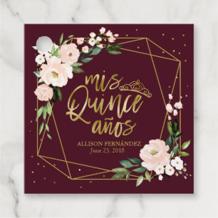 Etiquetas Para Lembrancinhas Blush Floral Burgundy Quinceanera