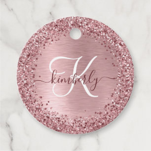 Etiquetas Para Lembrancinhas Blush Pink Brushed Metal Glitter Monogram Name