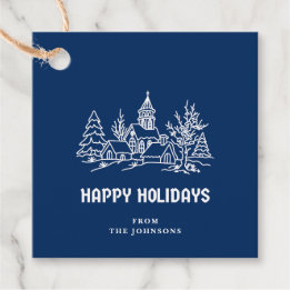 Etiquetas Para Lembrancinhas Boas Festas | Família Personalizável Azul e Branco