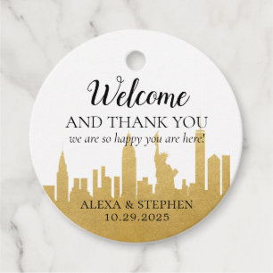 Etiquetas Para Lembrancinhas Boas-vindas Bag Nova Iorque NYC Skyline Dourado