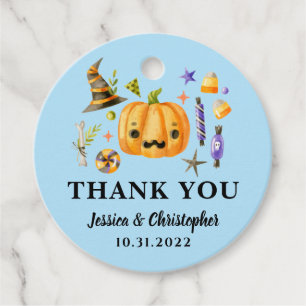 Etiquetas Para Lembrancinhas Bodas de Abóbora de Halloween Azul Obrigado