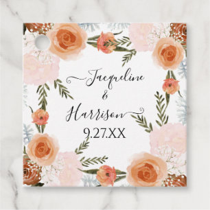 Etiquetas Para Lembrancinhas BOHO Aquarela Flores de Pêssego Rosa Folhagem Verd