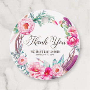 Etiquetas Para Lembrancinhas Boho Aquarela Peônias Rosadas Coroa de Agradecimen