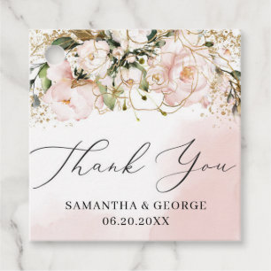 Etiquetas Para Lembrancinhas Boho Blush cor-de-rosa, ouro floral, casamento da 