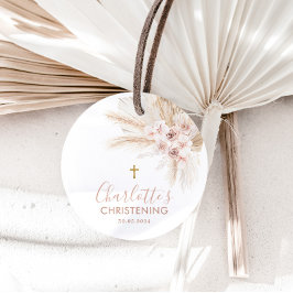 Etiquetas Para Lembrancinhas Boho Pampas Menina Rosa Batismo Floral Christening