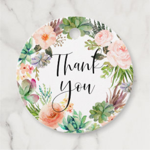Etiquetas Para Lembrancinhas Boho Succulents and Flowers Wreath Obrigado