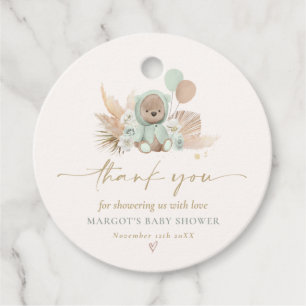 Etiquetas Para Lembrancinhas Boho Teddy Bear Sage Chá de fraldas de Espera Ver