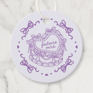 Etiquetas Para Lembrancinhas Bolo Coquette Coração Retro com Laço Roxo Chá de N