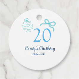 Etiquetas Para Lembrancinhas Bolo de aniversário de 20 anos com laço azul nome 