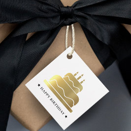 Etiquetas Para Lembrancinhas Bolo de aniversário feliz branco e Dourado para