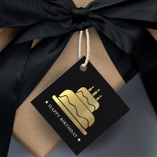 Etiquetas Para Lembrancinhas Bolo de aniversário feliz preto e Dourado para
