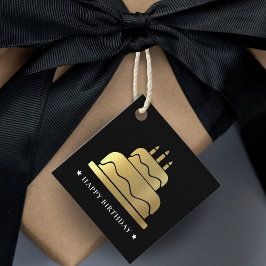 Etiquetas Para Lembrancinhas Bolo de aniversário feliz preto e Dourado para