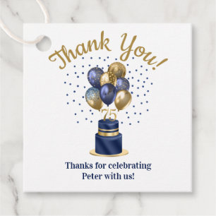 Etiquetas Para Lembrancinhas Bolo de Balão Azul Marinho de Aniversário de 75 an
