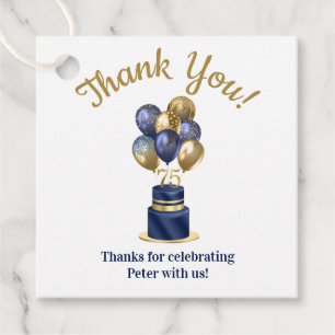 Etiquetas Para Lembrancinhas Bolo de Balão Azul Marinho de Aniversário de 75 an