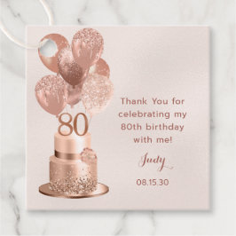 Etiquetas Para Lembrancinhas Bolo Rosa Dourado de 80 Anos de Idade