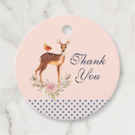 Etiquetas Para Lembrancinhas Bonito Brown Fawn com Pássaro e Rosas Obrigado