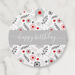 Etiquetas Para Lembrancinhas Bonito Vermelho Moderno e Flores de Cinza Aniversá