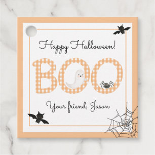Etiquetas Para Lembrancinhas BOO Happy Halloween Gingham Orange Spooky