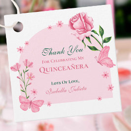 Etiquetas Para Lembrancinhas Borboletas cor-de-rosa e Rosas Quinceañera Floral
