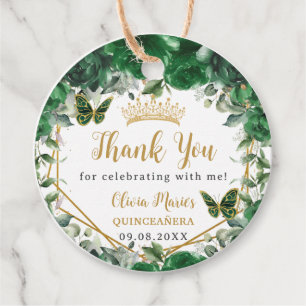 Etiquetas Para Lembrancinhas Borboletas Florais Verde Douradas Quinceañera