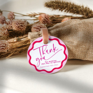 Etiquetas Para Lembrancinhas Borda Wavy Rosa Quente Obrigado Chá de panela
