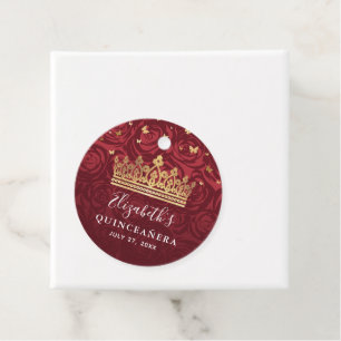 Etiquetas Para Lembrancinhas Borgonha e Dourado Elegante Rosa Quinceanera