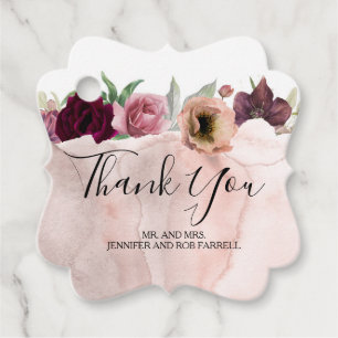 Etiquetas Para Lembrancinhas Borgonha floral e casamento vintage cor-de-rosa