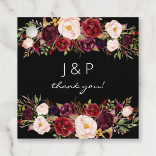 Etiquetas Para Lembrancinhas Borgonha Marsala e Blush Floral - Preto