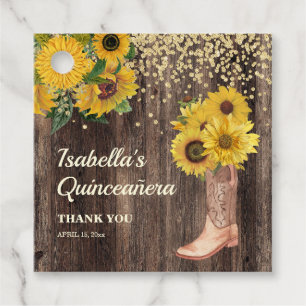 Etiquetas Para Lembrancinhas Botas de Girassol Rústico Quinceañera 15º Obrigado