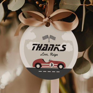 Etiquetas Para Lembrancinhas Boys Vintage Red Race Car Festa de aniversário