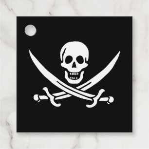 Etiquetas Para Lembrancinhas Branco, Bandeira Pirata, Calico Jack, Caveira e Cu
