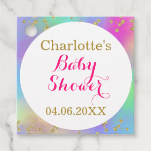 Etiquetas Para Lembrancinhas Brilhante Chá de fraldas Colorida Unicórnio Dourad