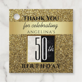 Etiquetas Para Lembrancinhas Brilho Dourado Preto e Branco 50º Aniversário Obri