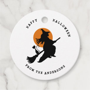 Etiquetas Para Lembrancinhas Bruxa voadora & Gato Preto & Branco Halloween