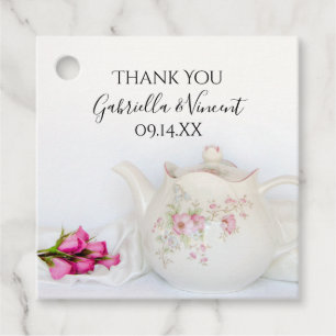 Etiquetas Para Lembrancinhas Bule com os rosas cor-de-rosa que Wedding