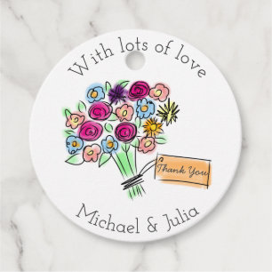 Etiquetas Para Lembrancinhas Buquê de Flor Ilustrado Personalizado Obrigado
