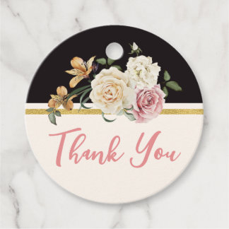 Etiquetas Para Lembrancinhas Buquê Floral Preto, Marfim e Dourado
