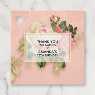 Etiquetas Para Lembrancinhas Buquê Rosa Cor-de-Rosa e Rosa Branca Obrigado