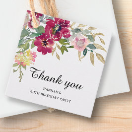 Etiquetas Para Lembrancinhas Burgundy Pink Floral 80 Aniversário Obrigado