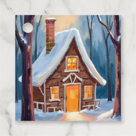 Etiquetas Para Lembrancinhas Cabana nos bosques invernais nevados de Natal