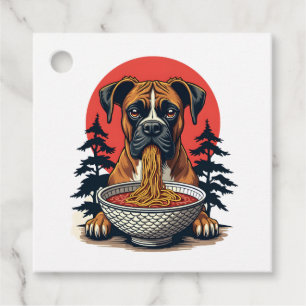 Etiquetas Para Lembrancinhas Cachorro Boxer Antigo Comendo Ramen Pôr do Sol Jap