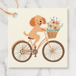 Etiquetas Para Lembrancinhas Cachorro Goldendoodle Fofo Andando de Bicicleta en