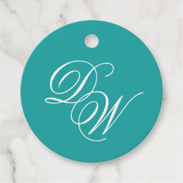 Etiquetas Para Lembrancinhas Caligrafia Simples de Monograma de Casamento Teal